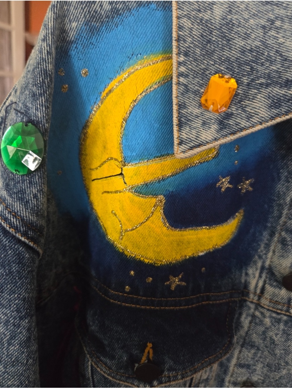 Vintage Hand-Painted Acid Wash Denim Jacket with Neon Piano & Sax Art - Picture 10 of 13